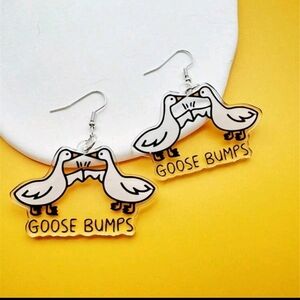 Goose bumps funny dangle bird earrings jewelry fashion women's silver white yell